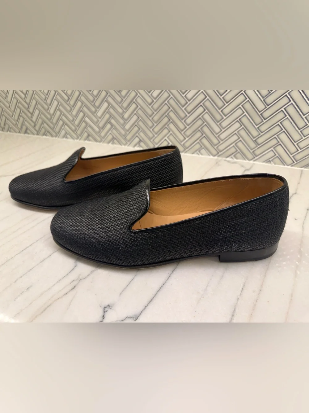 Stubbs & Wootton Black Textured Leather Slip-On Loafers